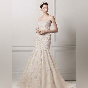 Oleg Cassini Champagne Wedding Dress, size 8